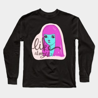 Cute Girl With Pink Girl: Artistic Drawing Portrait Long Sleeve T-Shirt